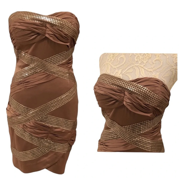Arden B Dresses & Skirts - Arden B. Bronze & Gold Bandage Bodycon Dress